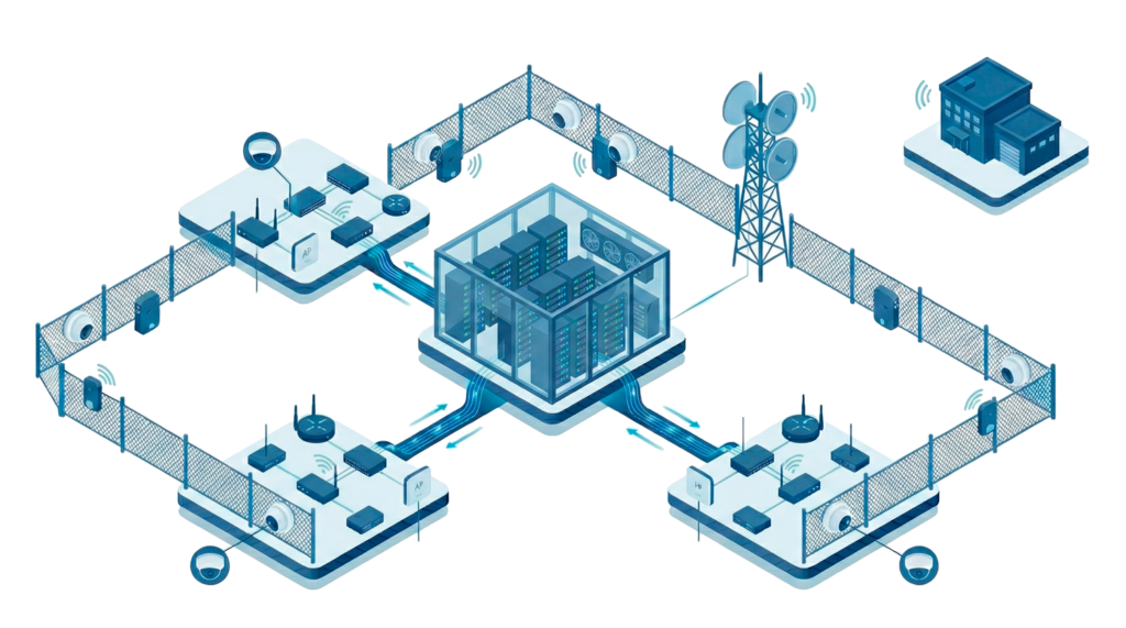 asdt-tech-proyecto-infraestructura-integrado_1500 En ASDT.tech desplegamos redes redundantes con gateways y AP, cámaras perimetrales Ubiquiti, sensores de alarma Ajax y enlaces de radio a la sala de control.